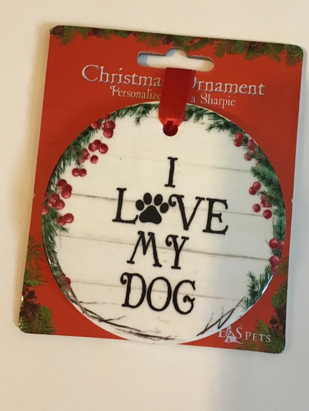 E & S 3.5” Ceranic I Love My Dog Ornament